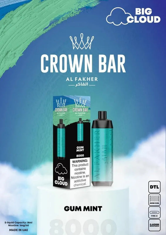 Al Fakher Crown Bar 8000 Puffs 5mg DTL (BIG CLOUD) ihn Dubai. - Vape Escape UAE