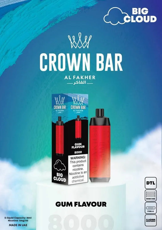 Al Fakher Crown Bar 8000 Puffs 5mg DTL (BIG CLOUD) ihn Dubai. - Vape Escape UAE