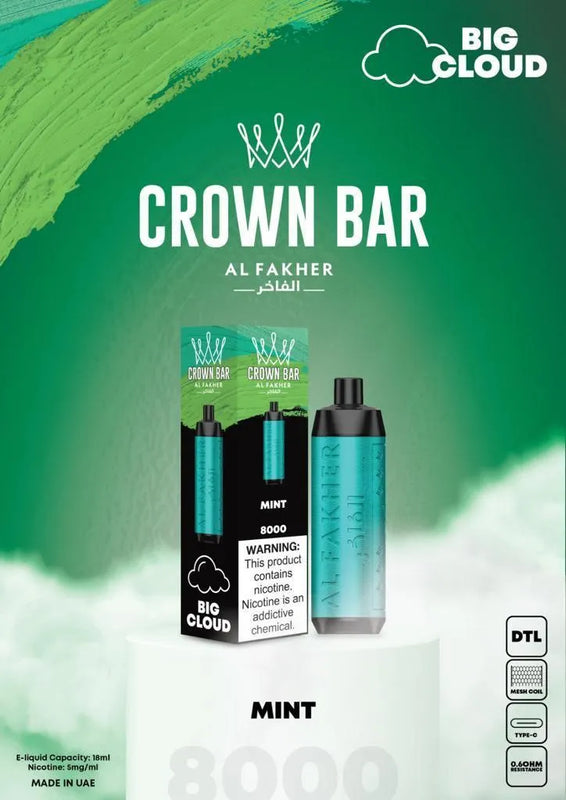 Al Fakher Crown Bar 8000 Puffs 5mg DTL (BIG CLOUD) ihn Dubai. - Vape Escape UAE