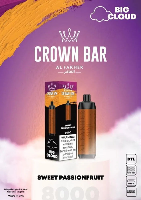 Al Fakher Crown Bar 8000 Puffs 5mg DTL (BIG CLOUD) ihn Dubai. - Vape Escape UAE