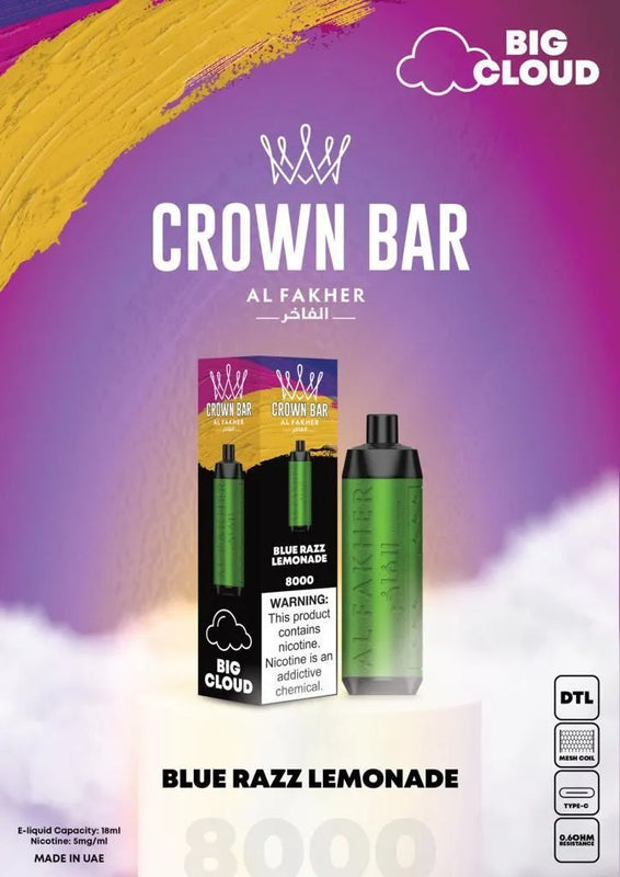 Al Fakher Crown Bar 8000 Puffs 5mg DTL (BIG CLOUD) ihn Dubai. - Vape Escape UAE
