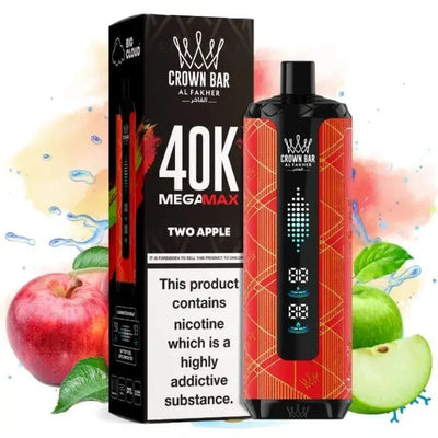 Al Fakher Crown Bar 40K MegaMax disposable vape, Two Apple flavor device and box