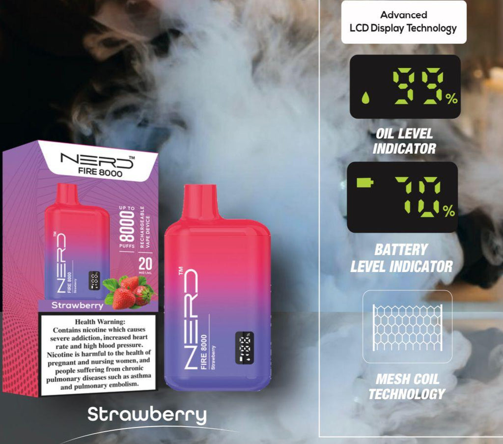 Nerd Fire 8000 Puffs Disposable 2% Nicotine With Advanced LCD Display