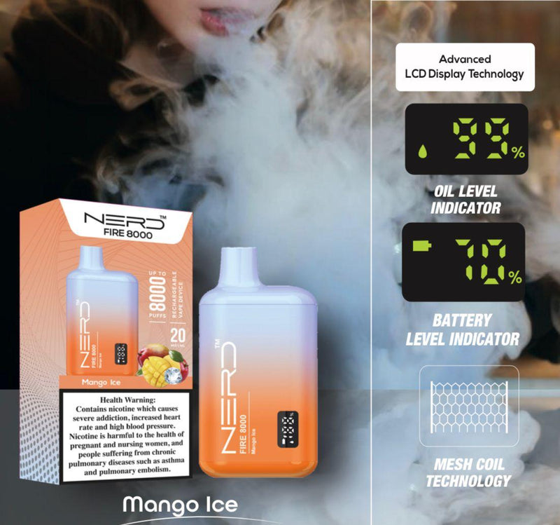 Nerd Fire 8000 Puffs Disposable 2% Nicotine With Advanced LCD Display - Vape Escape UAE