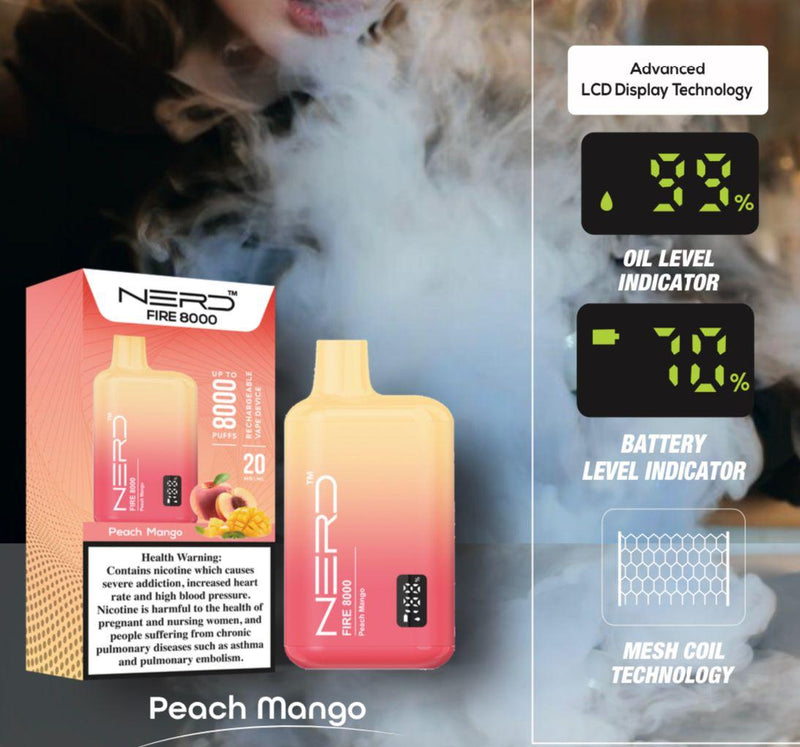 Nerd Fire 8000 Puffs Disposable 2% Nicotine With Advanced LCD Display - Vape Escape UAE