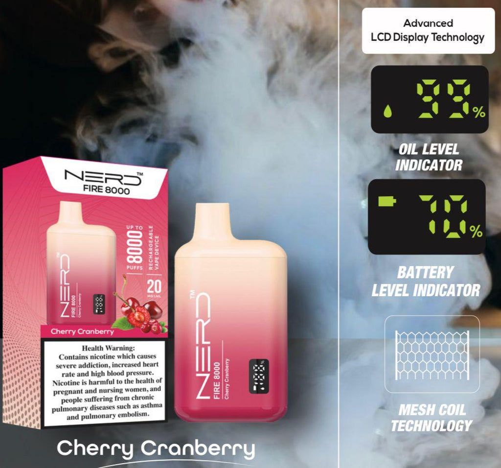 Nerd Fire 8000 Puffs Disposable 2% Nicotine With Advanced LCD Display