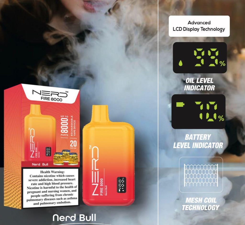 Nerd Fire 8000 Puffs Disposable 2% Nicotine With Advanced LCD Display