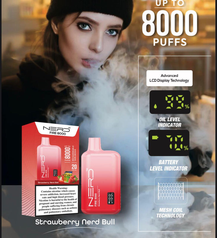 Nerd Fire 8000 Puffs Disposable 2% Nicotine With Advanced LCD Display - Vape Escape UAE