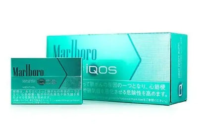 Marlboro IQOS Heets menthol tobacco stick packs, teal boxes with logos