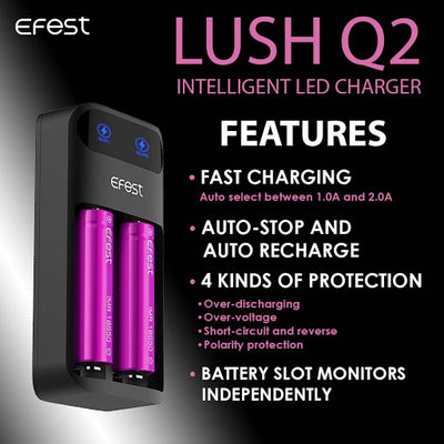 EFEST LUSH Q2 2-BAY INTELLIGENT LED BATTERY CHARGER - Vape Escape UAE